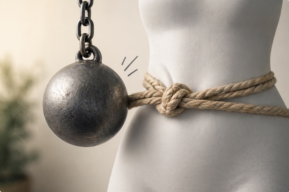 Symbolisches Bild für Stress und Cortisol: Blockierter Stoffwechsel und Bauchfett durch chronischen Stress. - lebensfeuer-coaching.de